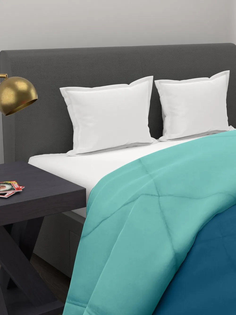 Clasiko Sea Green & Sky Blue King Size Double Bed Reversible Comforter- 220 GSM