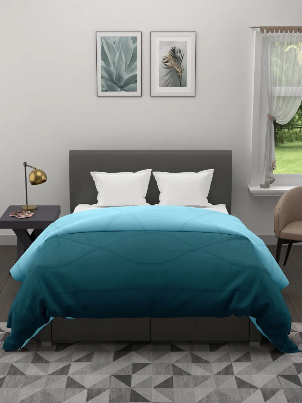 Clasiko Sea Green & Sky Blue King Size Double Bed Reversible Comforter- 220 GSM