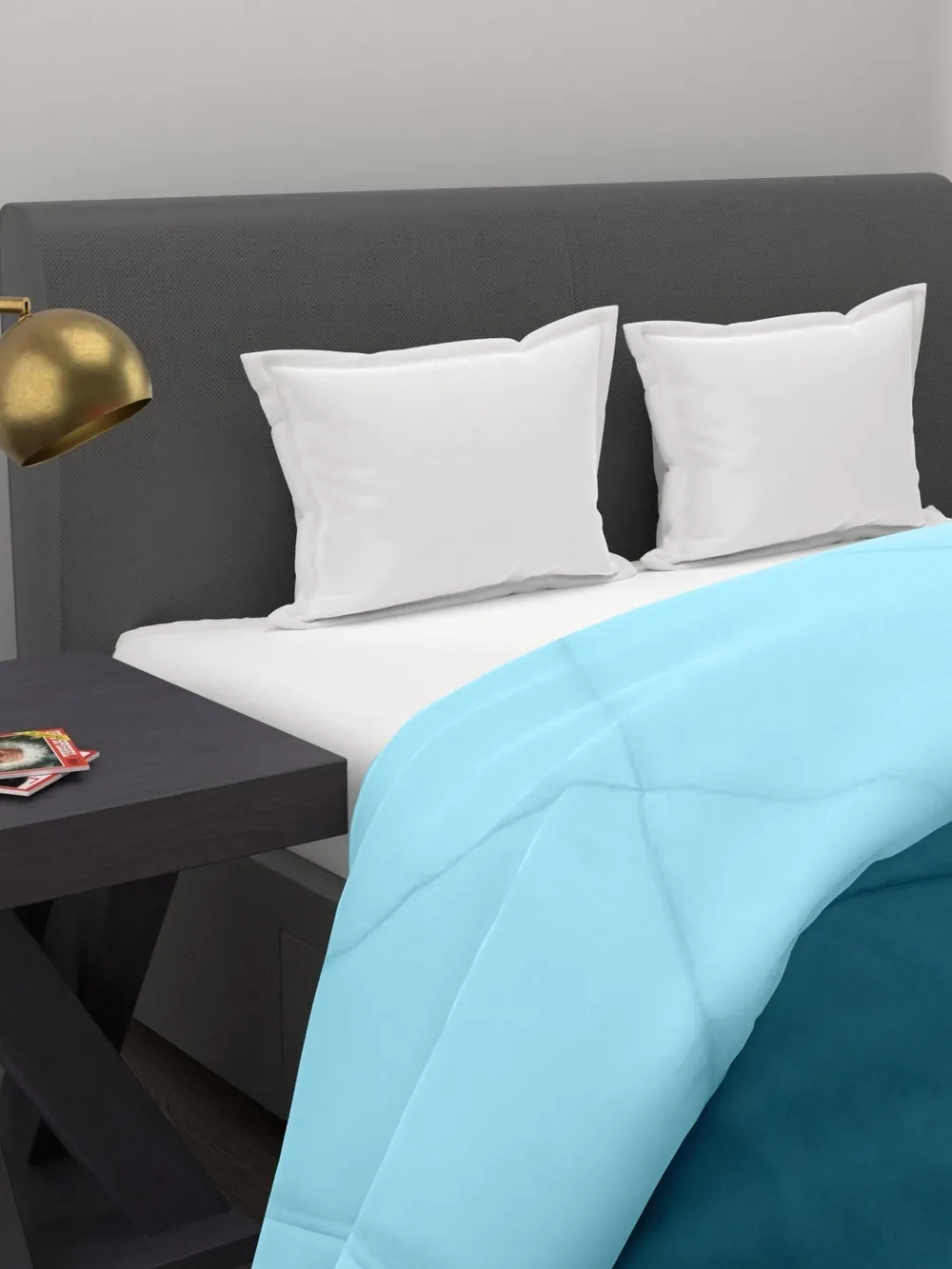 Clasiko Sea Green & Sky Blue King Size Double Bed Reversible Comforter- 220 GSM