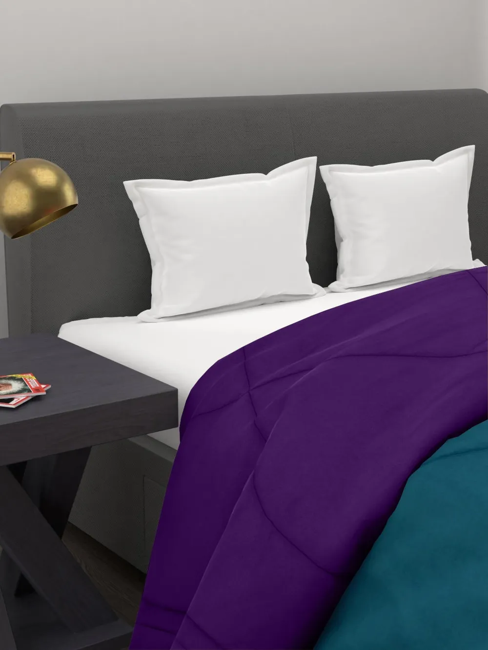 Clasiko Sea Green & Violet King Size Double Bed Reversible Comforter- 220 GSM
