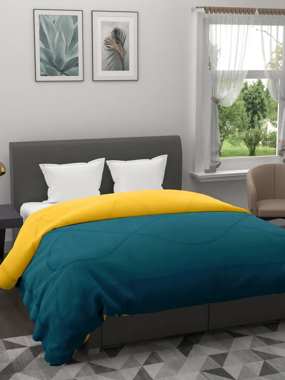 Clasiko Sea Green & Yellow King Size Double Bed Comforter
