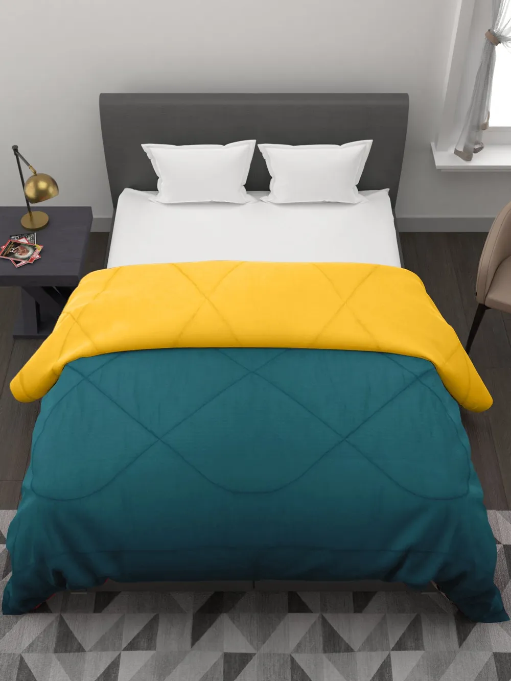 Clasiko Sea Green & Yellow King Size Double Bed Comforter