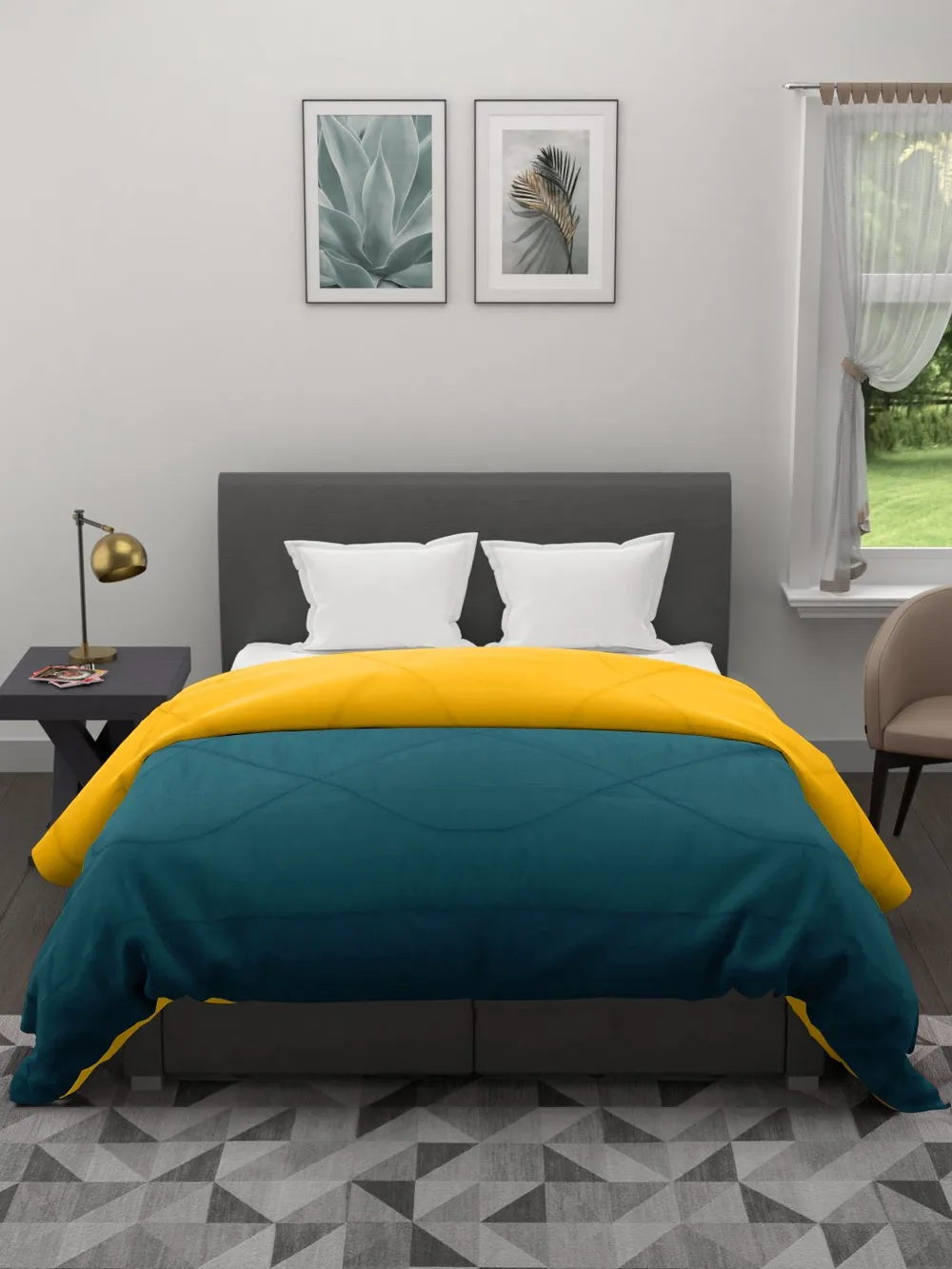 Clasiko Sea Green & Yellow King Size Double Bed Comforter