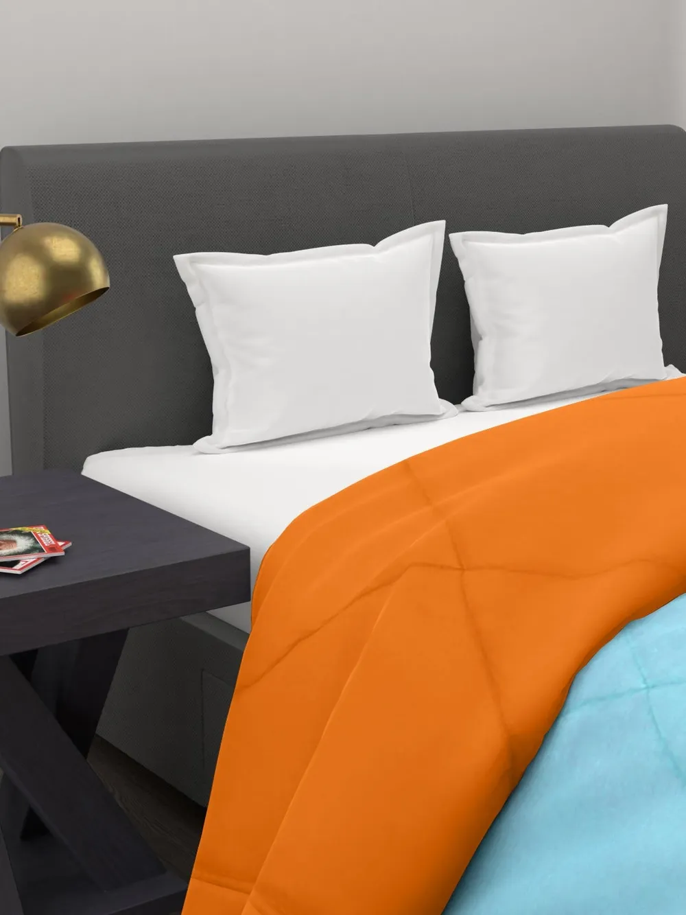 Clasiko Sku Blue & Orange King Size Double Bed Comforter