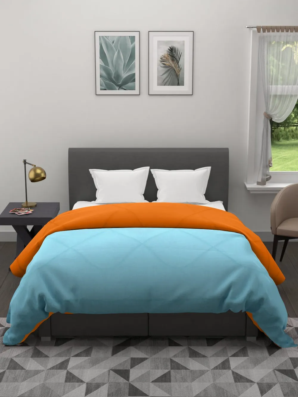 Clasiko Sku Blue & Orange King Size Double Bed Comforter