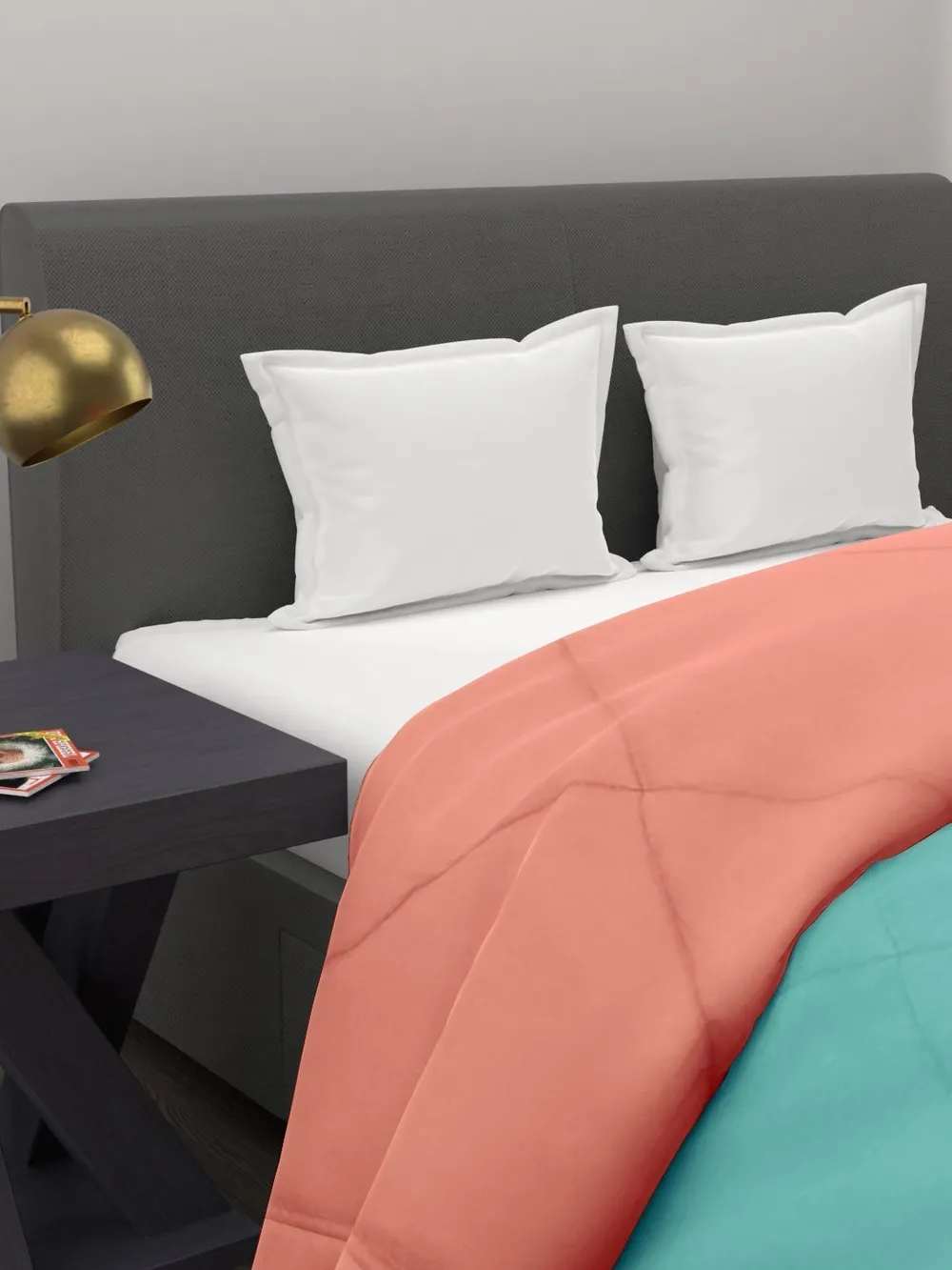 Clasiko Sky Blue & Peach King Size Double Bed Reversible Comforter- 220 GSM