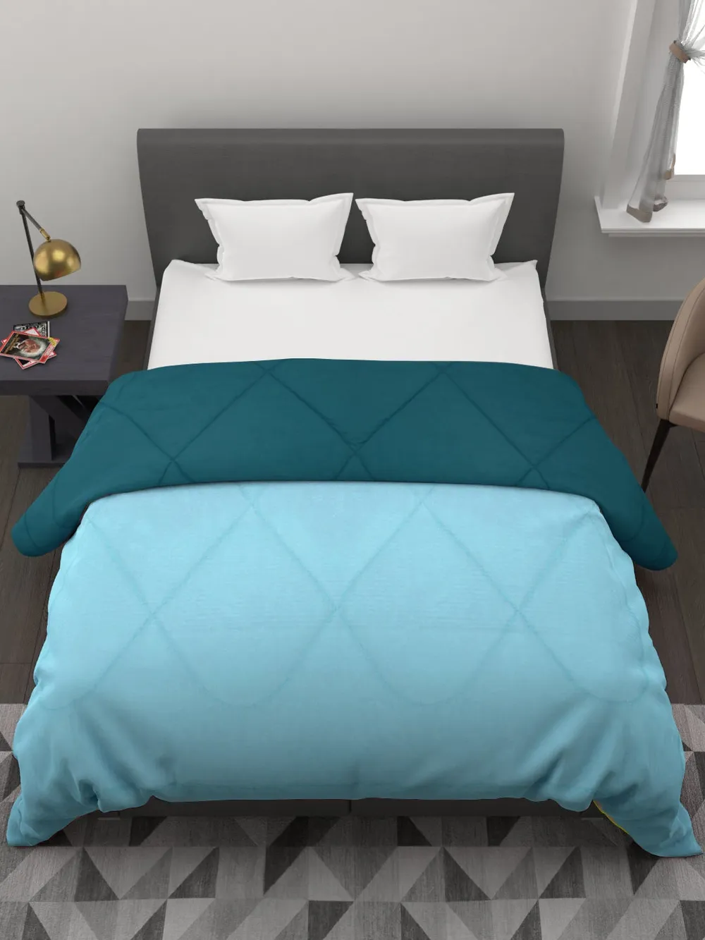 Clasiko Sky Blue & Sea Green King Size Double Bed Reversible Comforter- 220 GSM