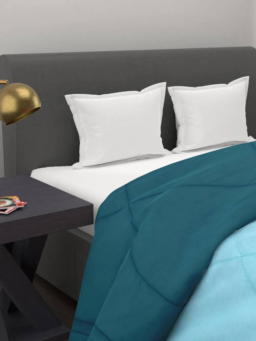 Clasiko Sky Blue & Sea Green King Size Double Bed Reversible Comforter- 220 GSM
