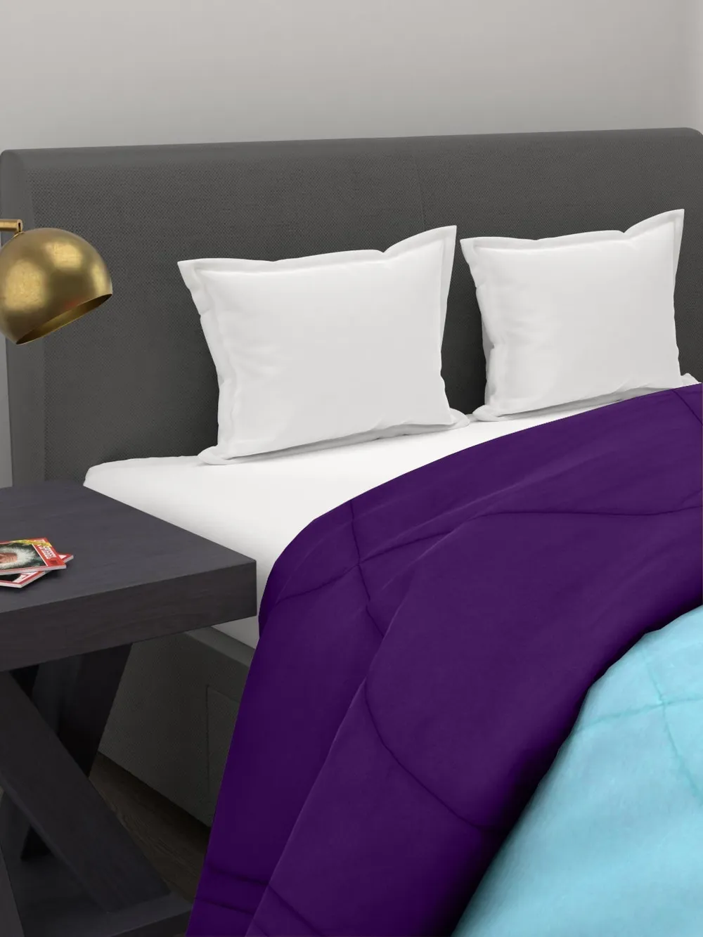 Clasiko Sky Blue & Violet King Size Double Bed Reversible Comforter- 220 GSM
