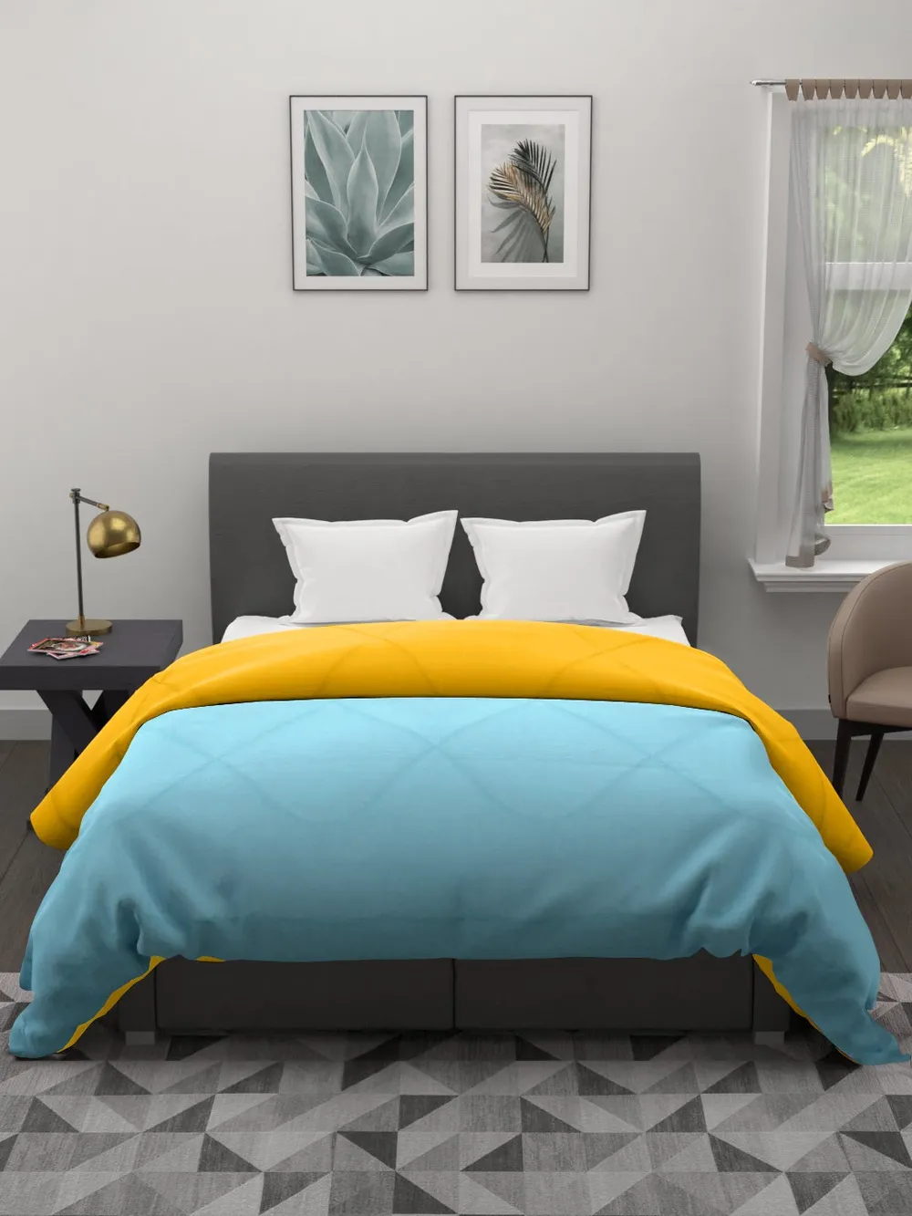 Clasiko Sky Blue & Yellow King Size Double Bed Comforter