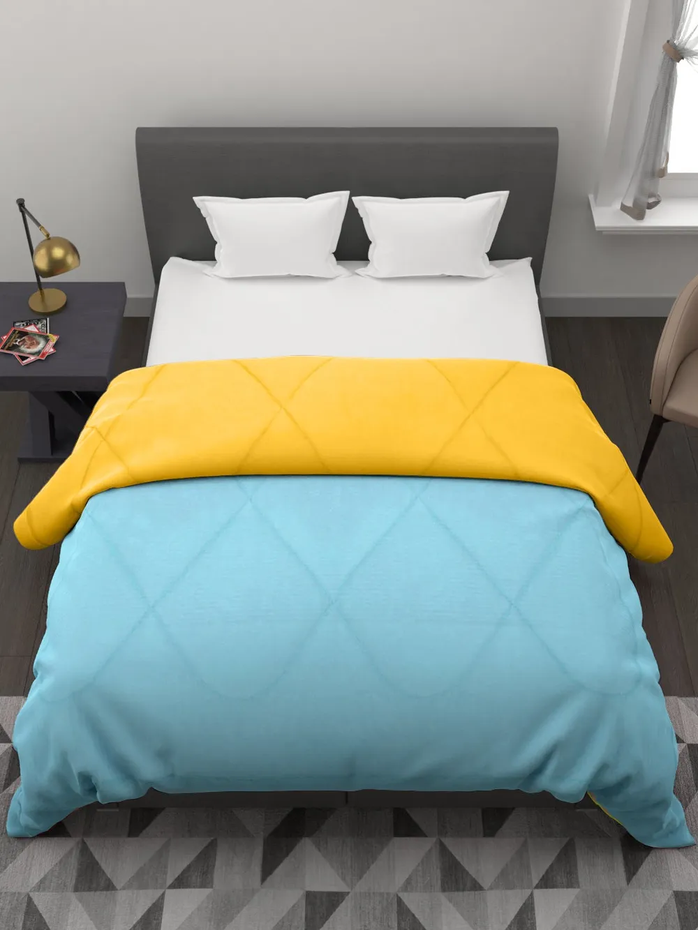 Clasiko Sky Blue & Yellow King Size Double Bed Comforter
