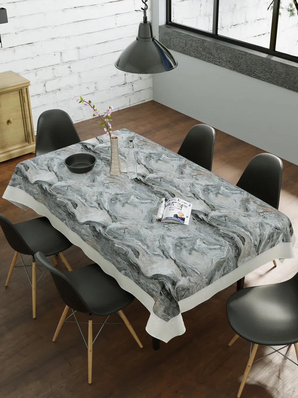 Clasiko Timeless Designer Abstract 6-Seater Table Cover in Grey