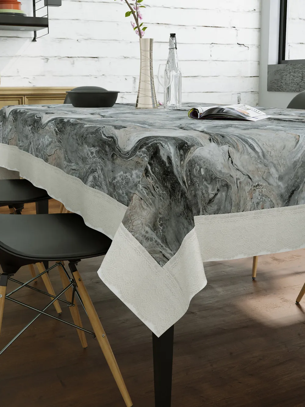 Clasiko Timeless Designer Abstract 6-Seater Table Cover in Grey