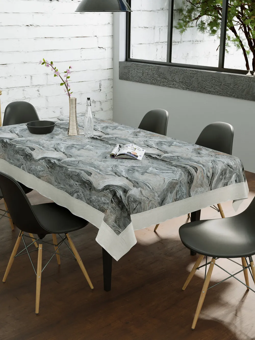 Clasiko Timeless Designer Abstract 6-Seater Table Cover in Grey