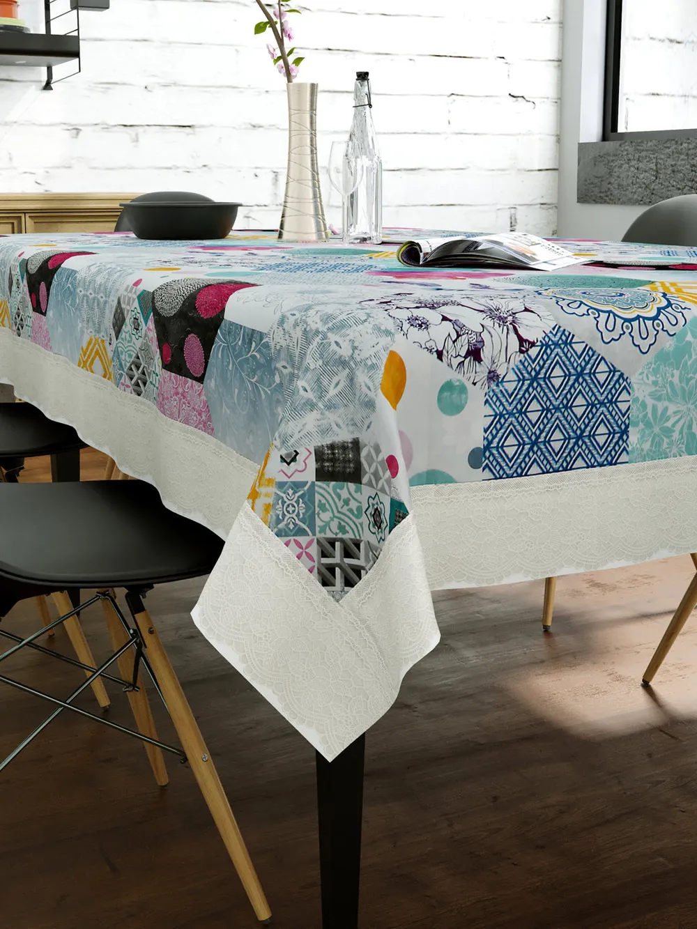 Clasiko Timeless Designer Abstract 6-Seater Table Cover in Multi-colour