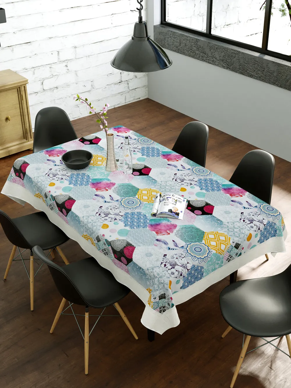 Clasiko Timeless Designer Abstract 6-Seater Table Cover in Multi-colour