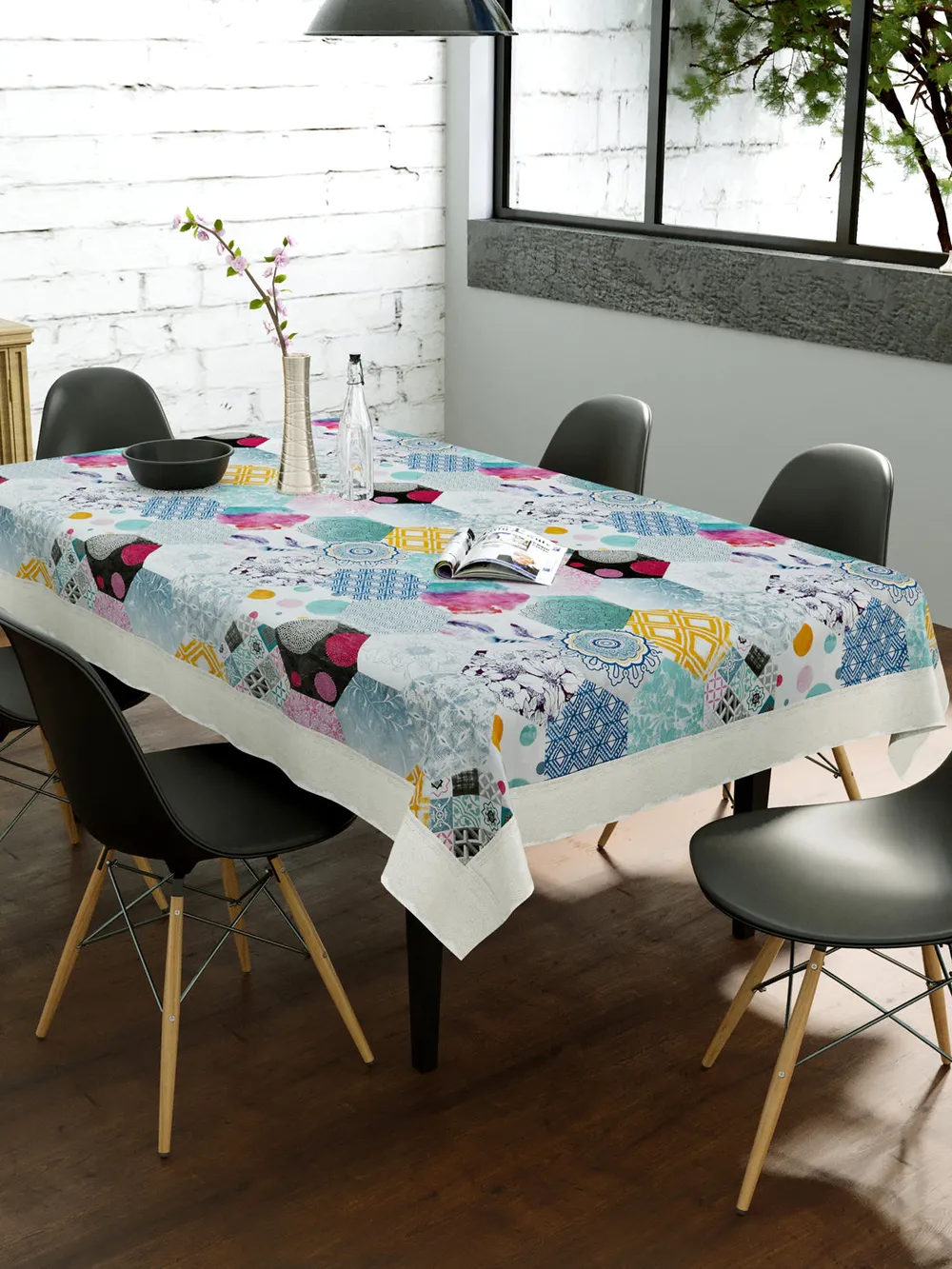 Clasiko Timeless Designer Abstract 6-Seater Table Cover in Multi-colour