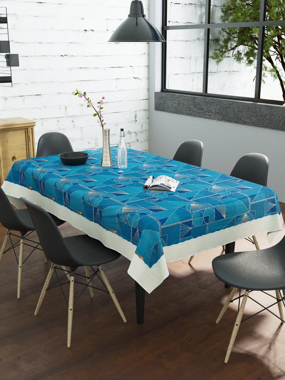 Clasiko Timeless Designer Abstract Blue 6-Seater Table Cover