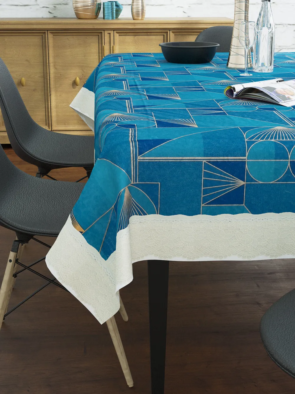 Clasiko Timeless Designer Abstract Blue 6-Seater Table Cover