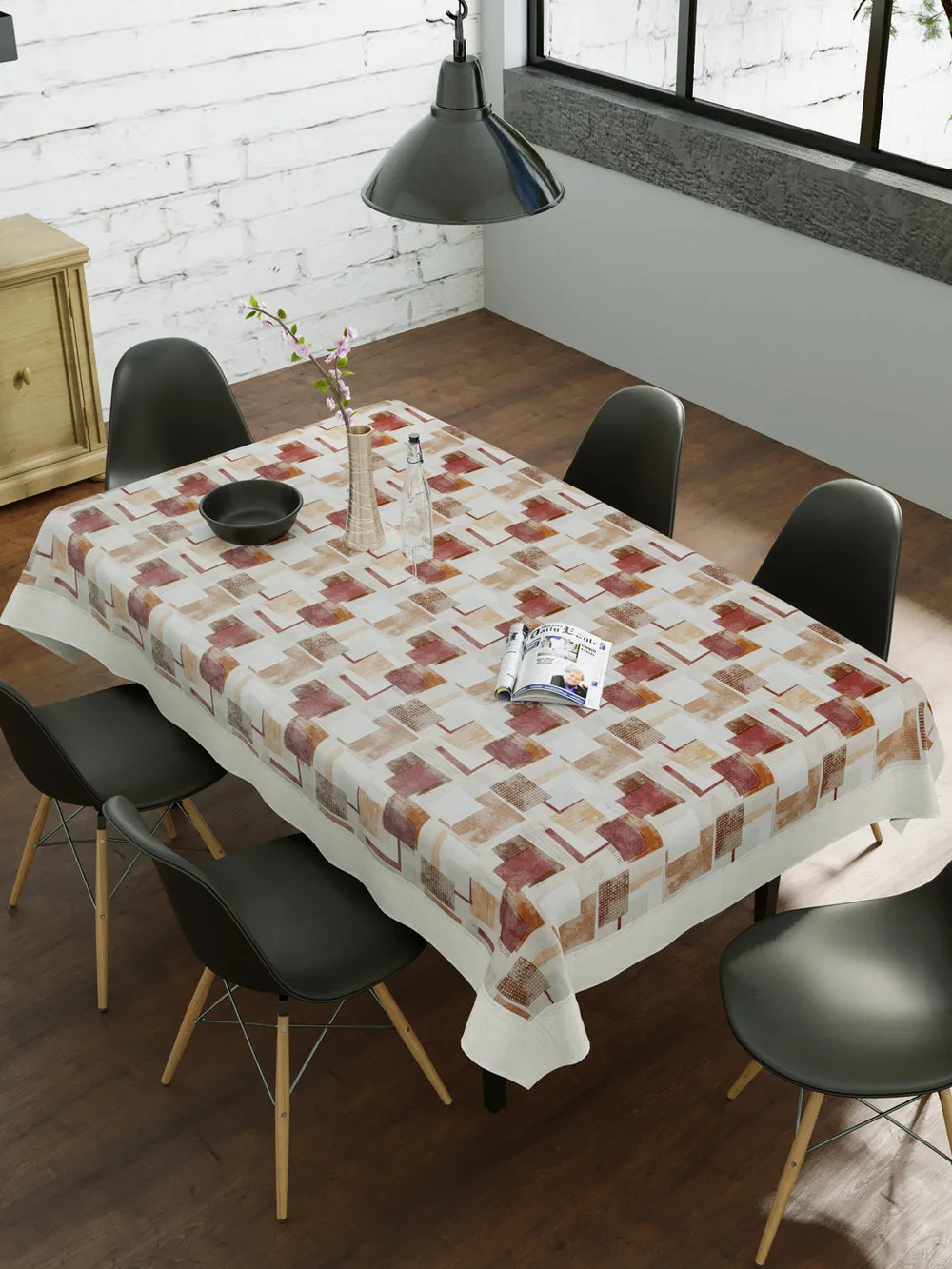 Clasiko Timeless Designer Abstract Brick Red 6-Seater Table Cover