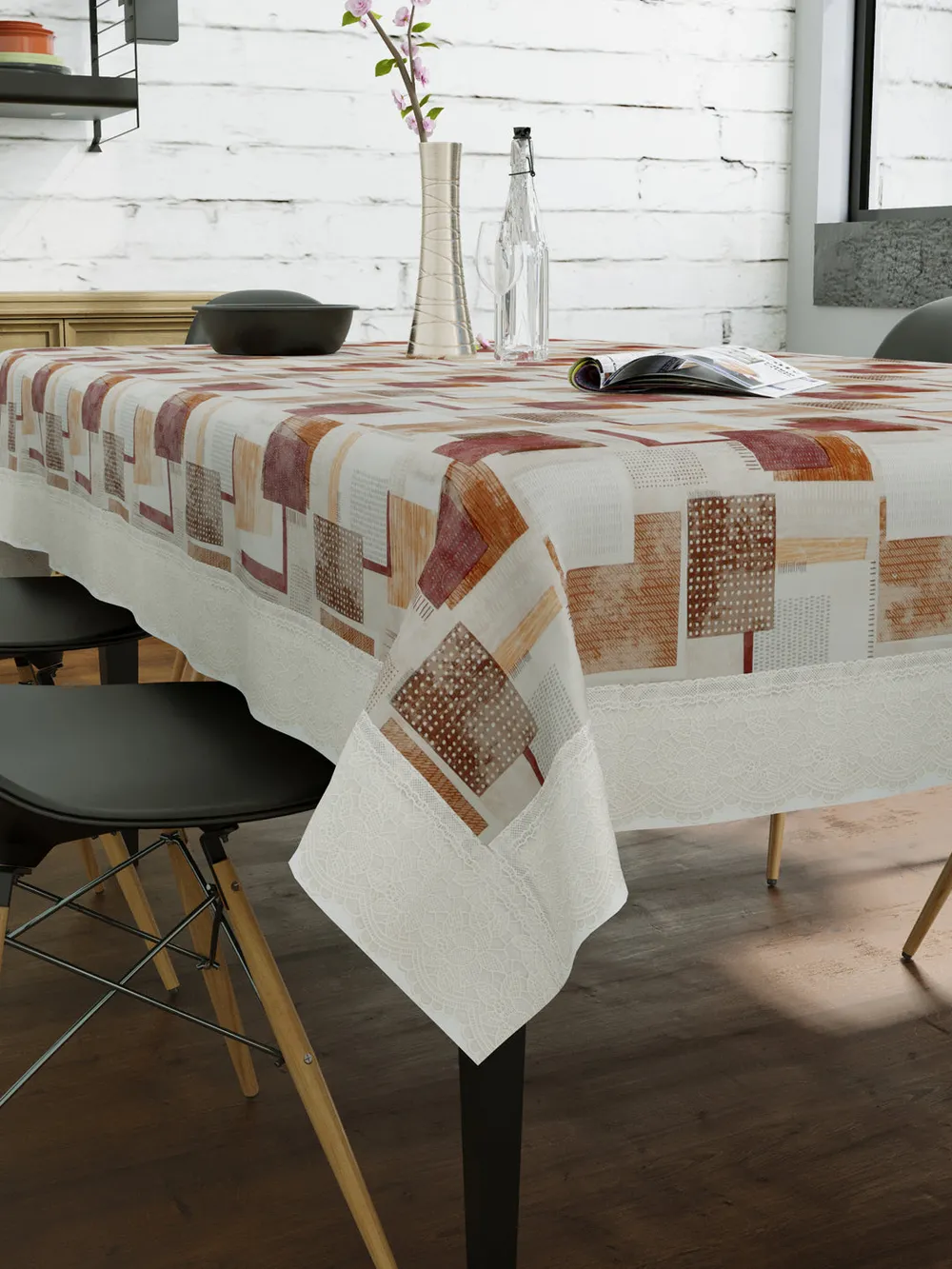 Clasiko Timeless Designer Abstract Brick Red 6-Seater Table Cover