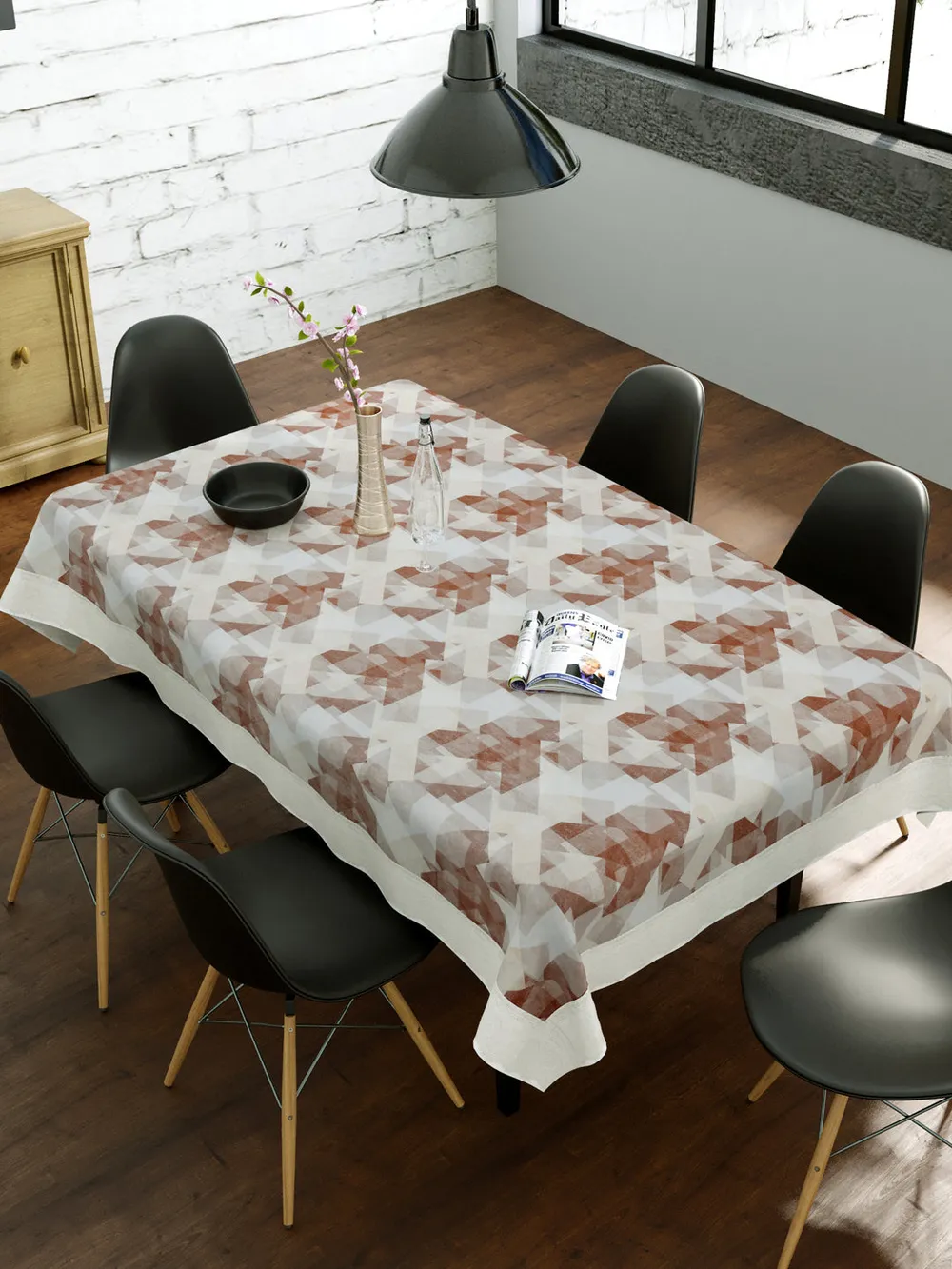 Clasiko Timeless Designer Brown Abstract 6-Seater Table Cover