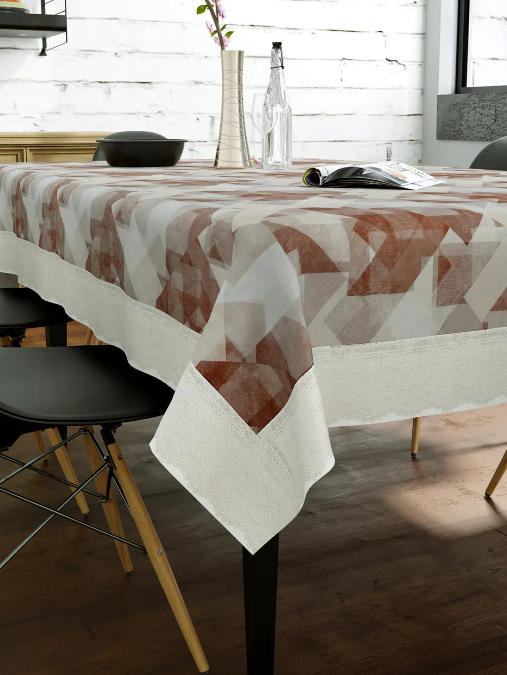 Clasiko Timeless Designer Brown Abstract 6-Seater Table Cover