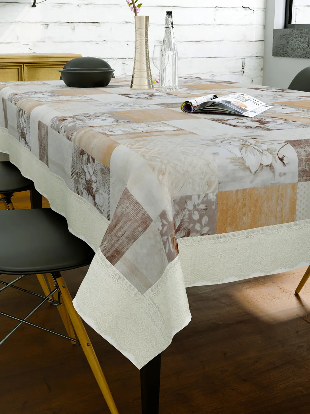 Clasiko Timeless Designer Floral 6-Seater Table Cover Beige & Brown