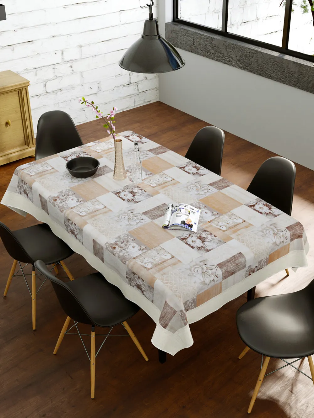 Clasiko Timeless Designer Floral 6-Seater Table Cover Beige & Brown