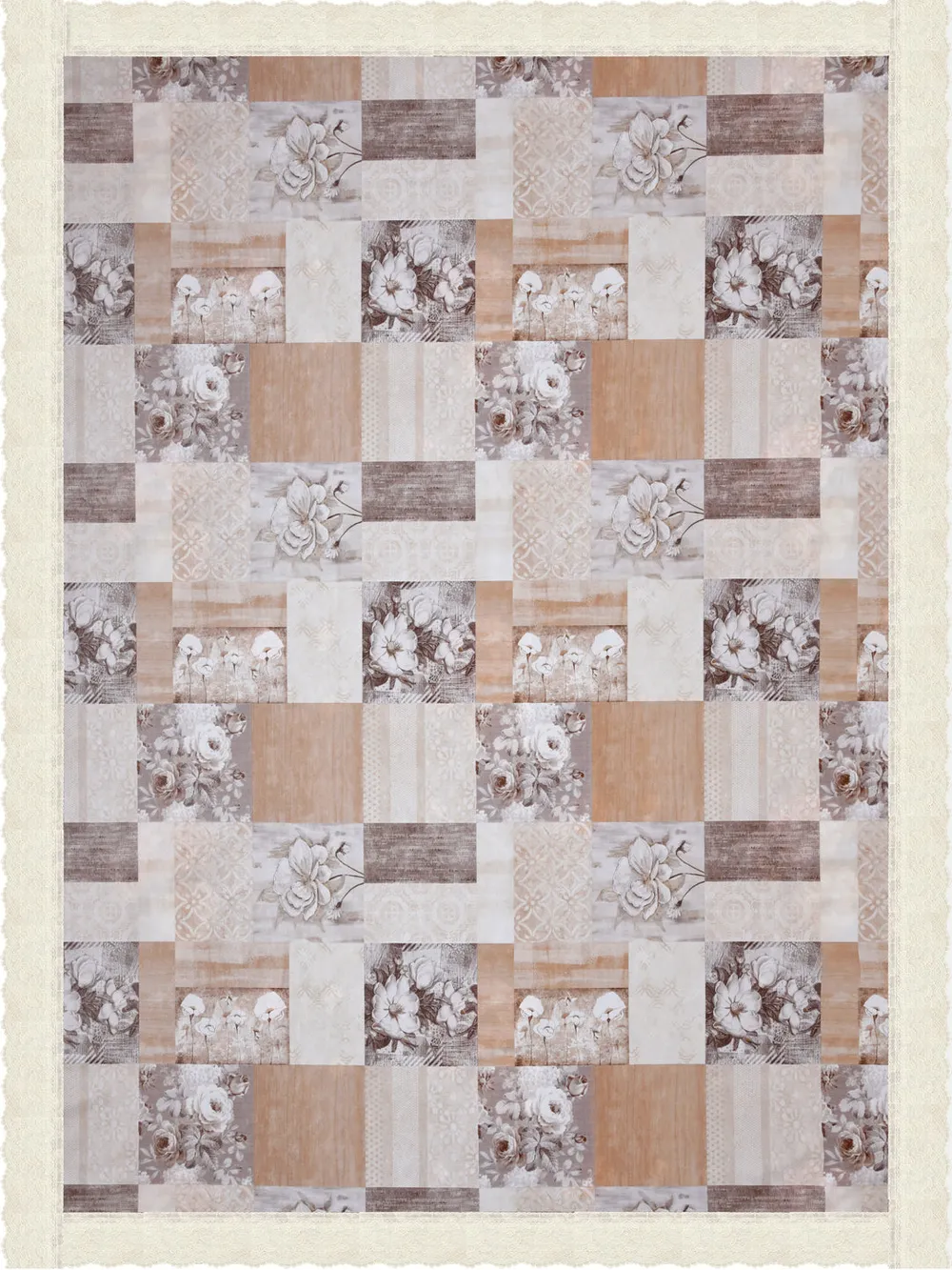 Clasiko Timeless Designer Floral 6-Seater Table Cover Beige & Brown