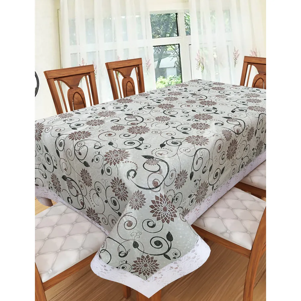 Clasiko Timeless Designer Floral 6-Seater Table Cover In Brown
