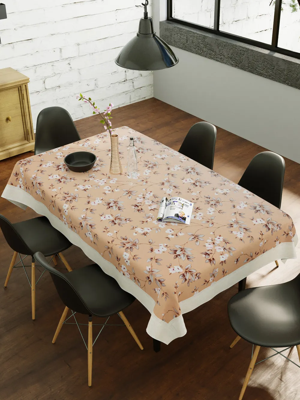 Clasiko Timeless Designer Floral 6-Seater Table Cover in Peach