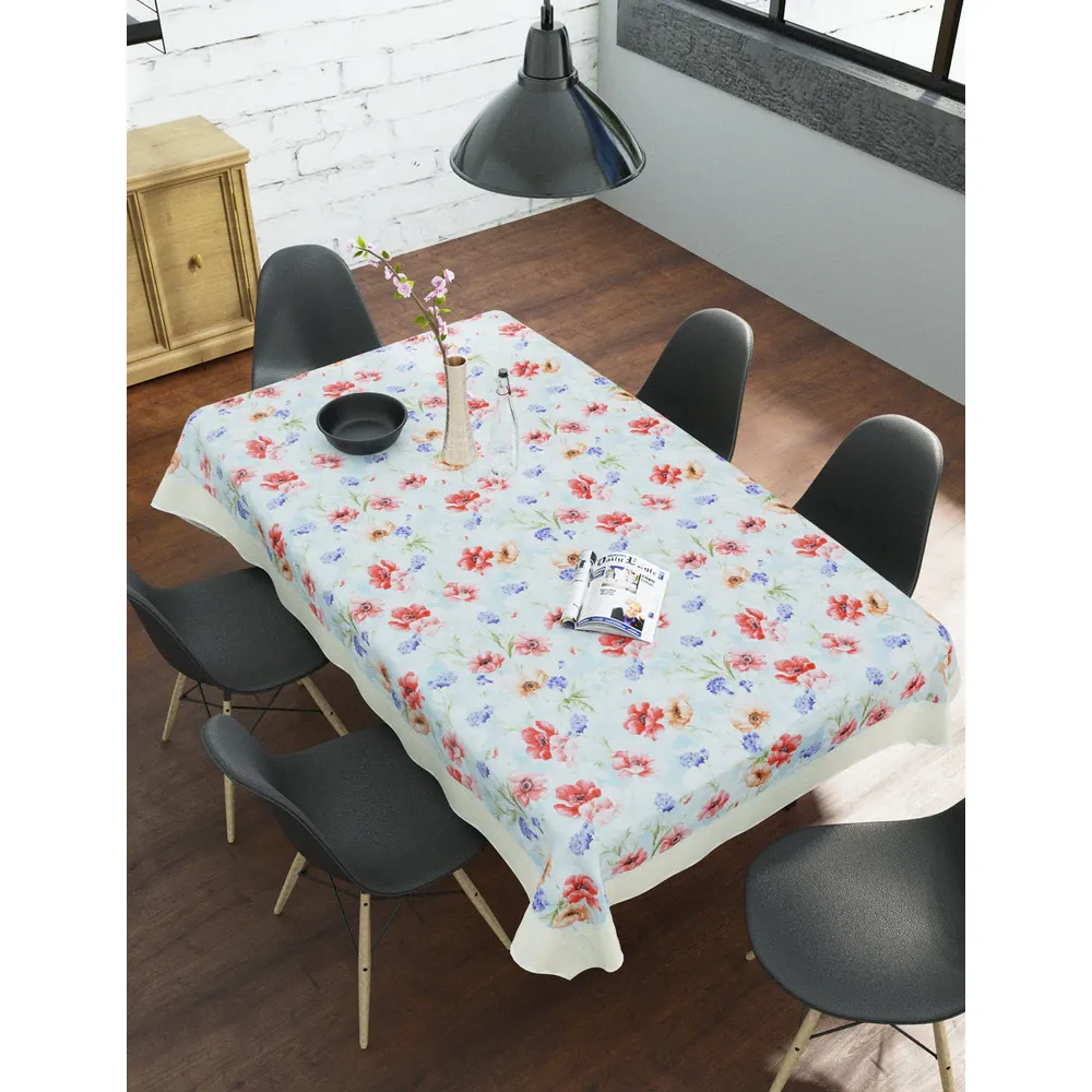 Clasiko Timeless Designer Floral Blue & Pink 6-Seater Table Cover