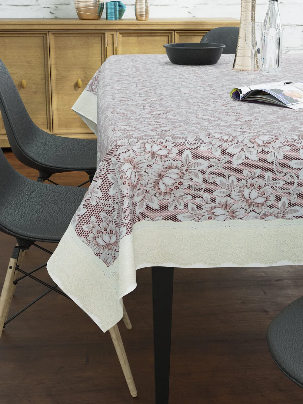 Clasiko Timeless Designer Floral Brown 6-Seater Table Cover