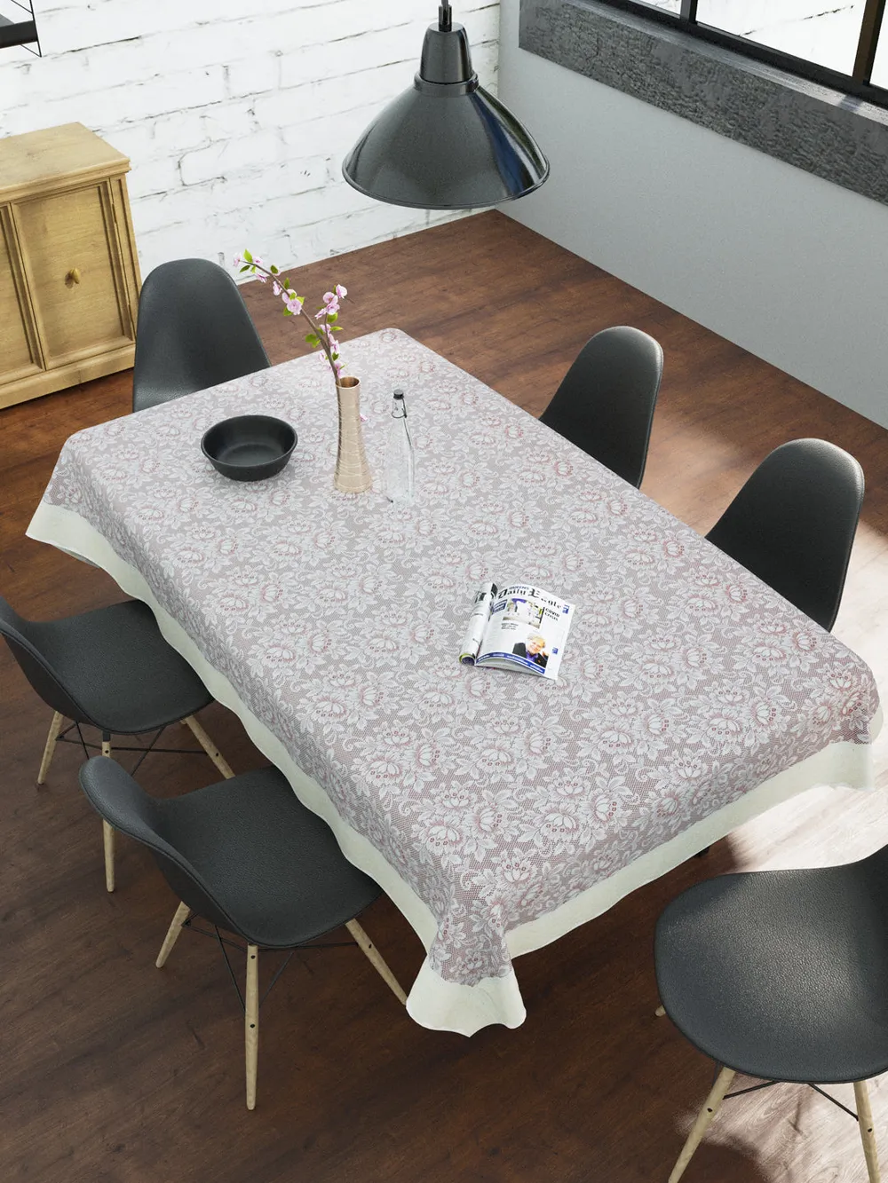Clasiko Timeless Designer Floral Brown 6-Seater Table Cover
