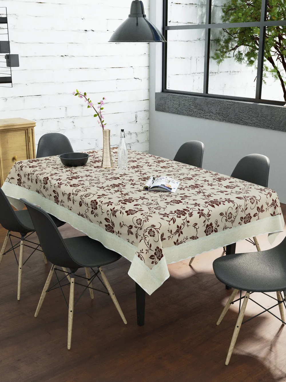Clasiko Timeless Designer Floral Brown & Beige 6-Seater Table Cover