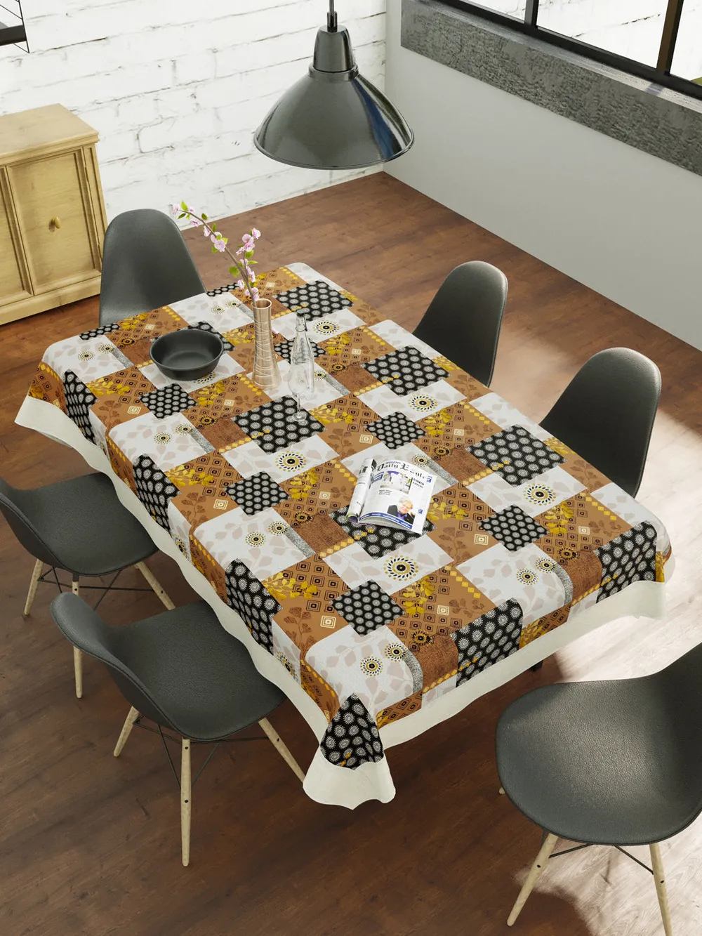 Clasiko Timeless Designer Floral Brown & Black 6-Seater Table Cover