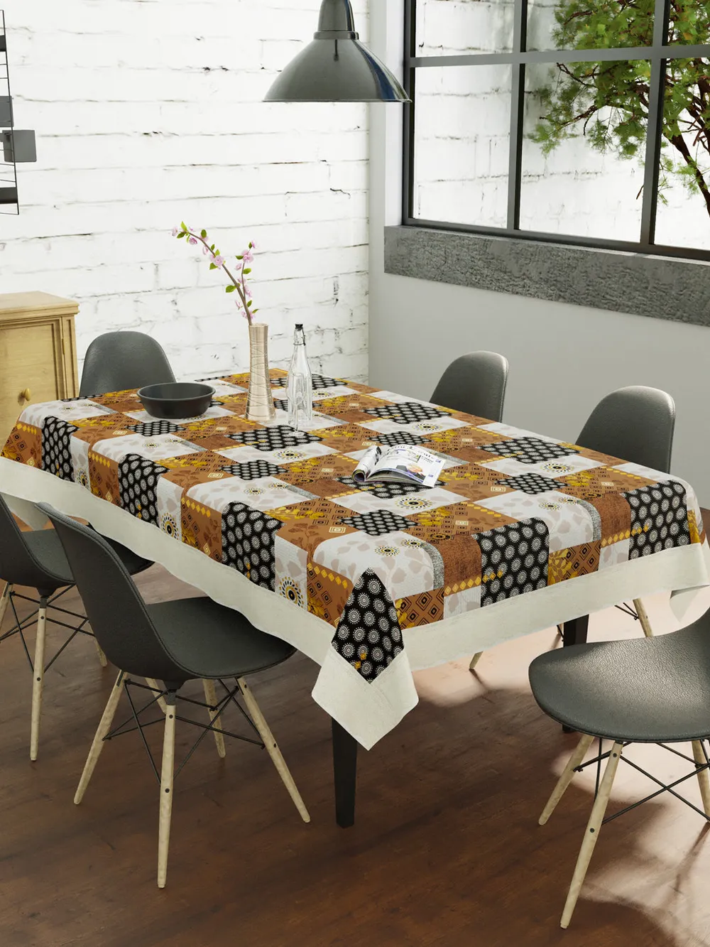 Clasiko Timeless Designer Floral Brown & Black 6-Seater Table Cover