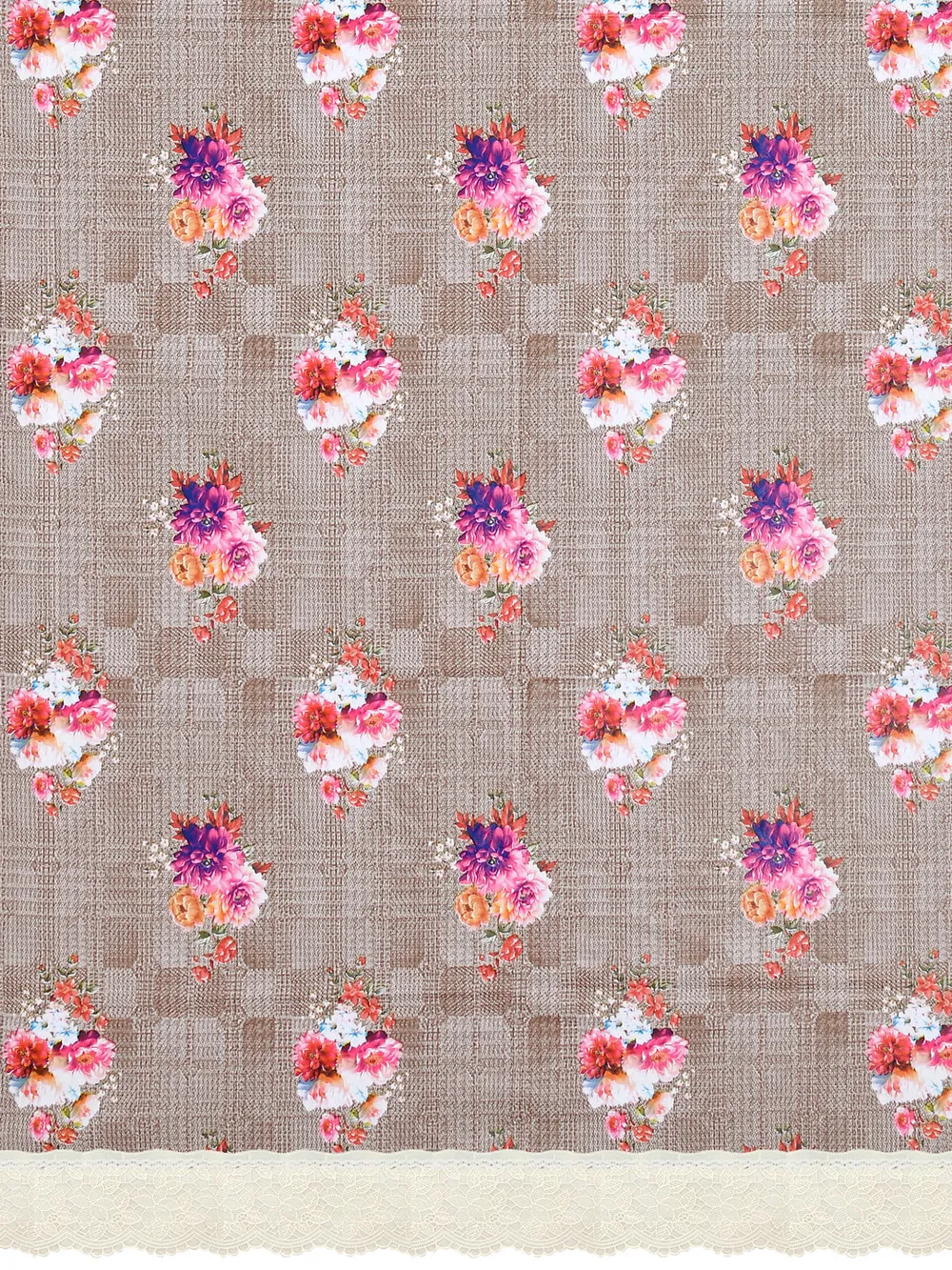 Clasiko Timeless Designer Floral Brown & Pink 6-Seater Table Cover