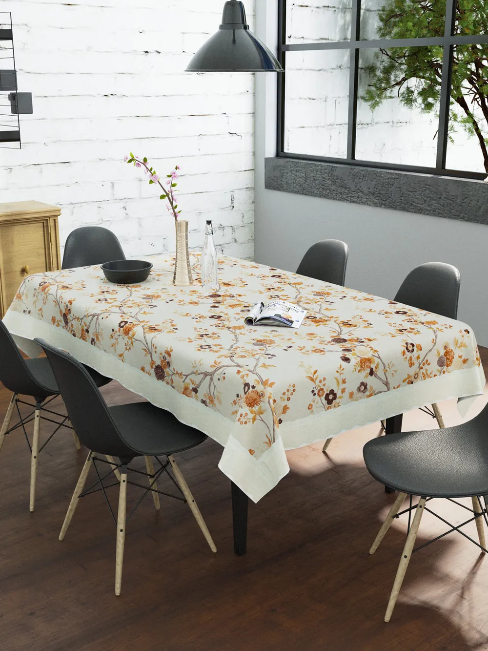 Clasiko Timeless Designer Floral Orange 6-Seater Table Cover