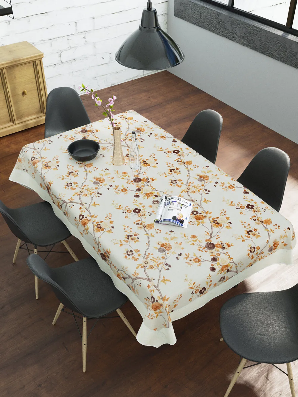 Clasiko Timeless Designer Floral Orange 6-Seater Table Cover