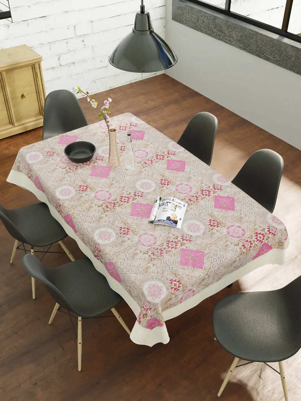 Clasiko Timeless Designer Floral Pink 6-Seater Table Cover