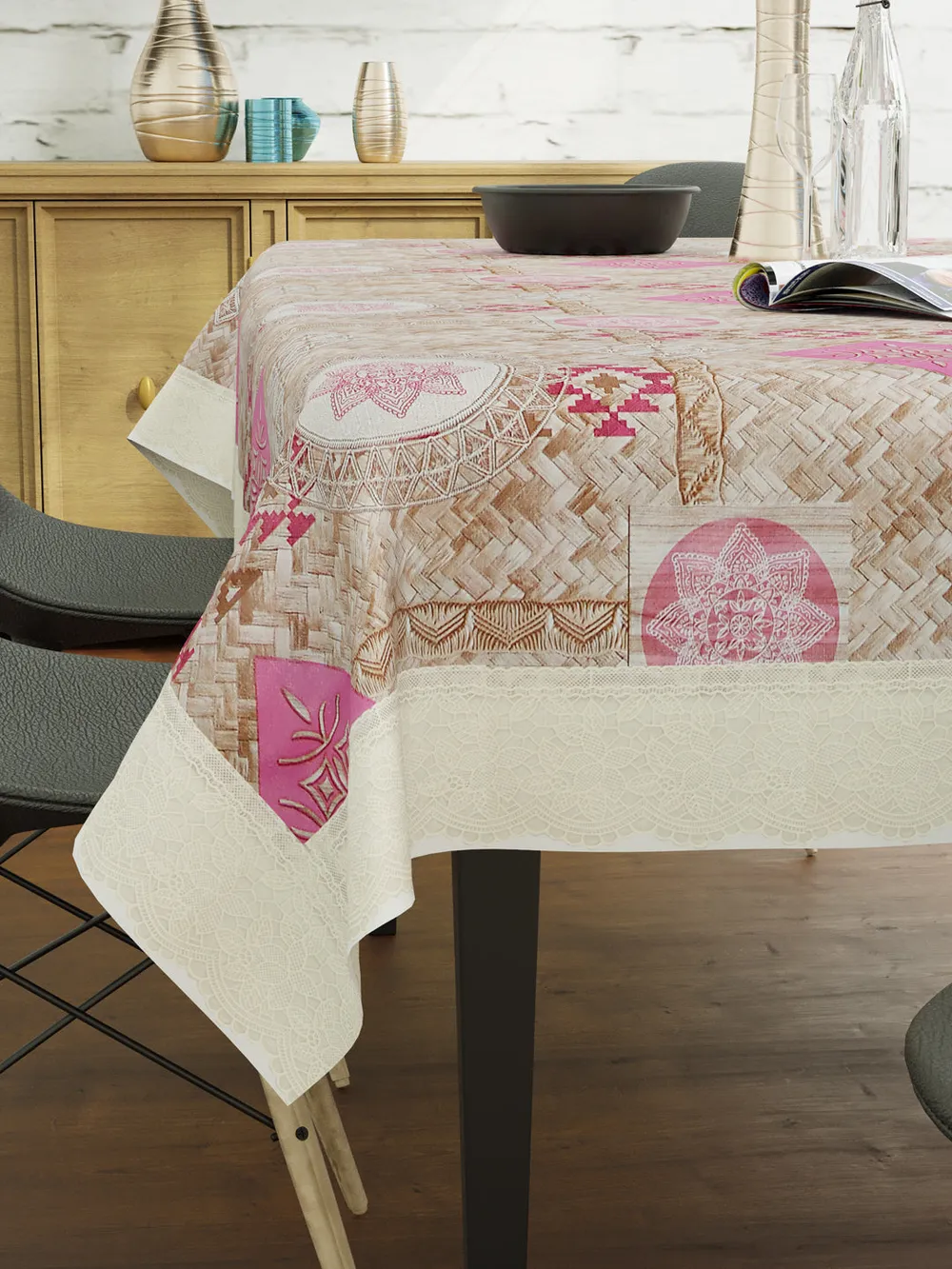 Clasiko Timeless Designer Floral Pink 6-Seater Table Cover
