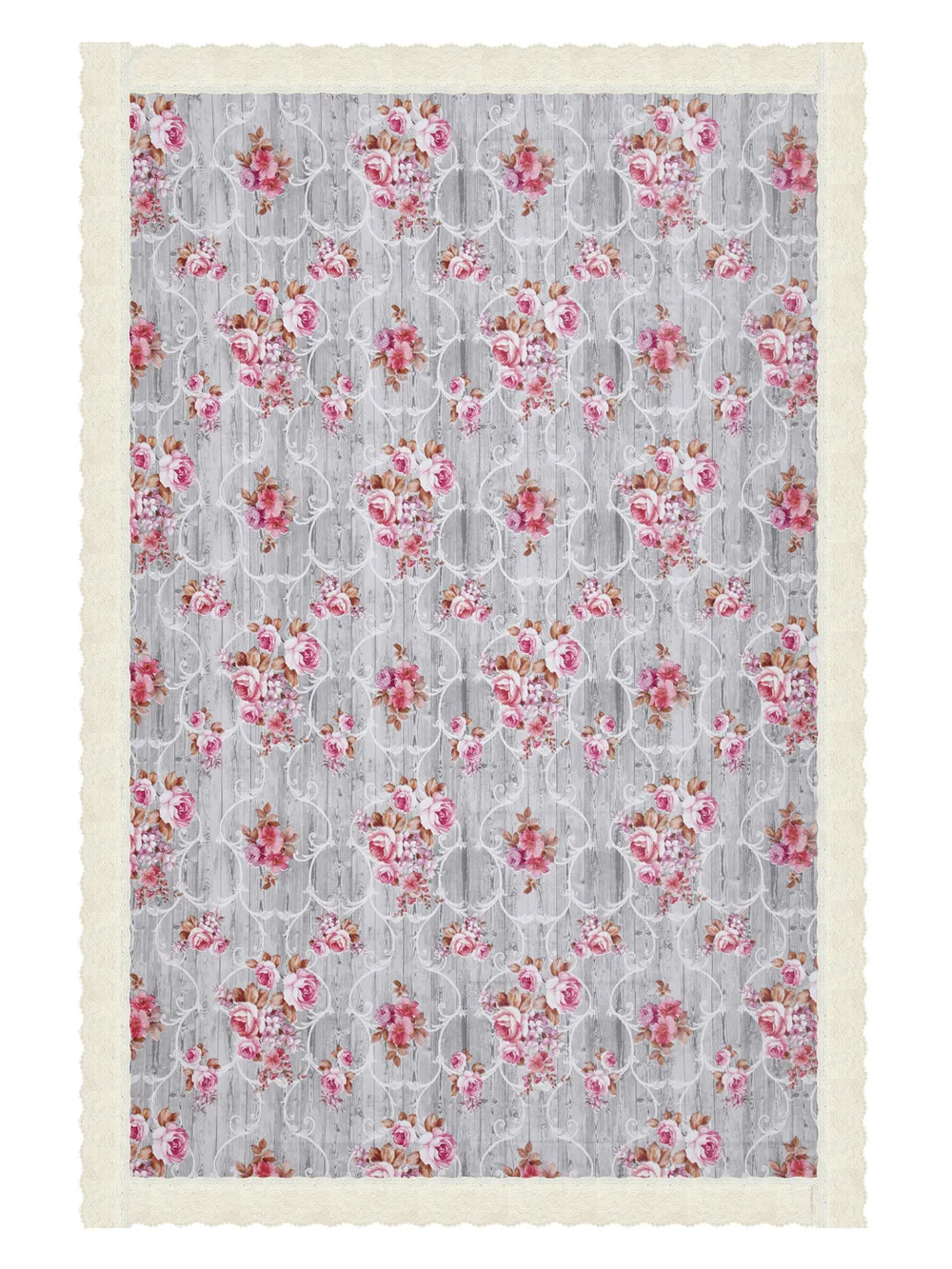 Clasiko Timeless Designer Floral Pink & Grey 6-Seater Table Cover