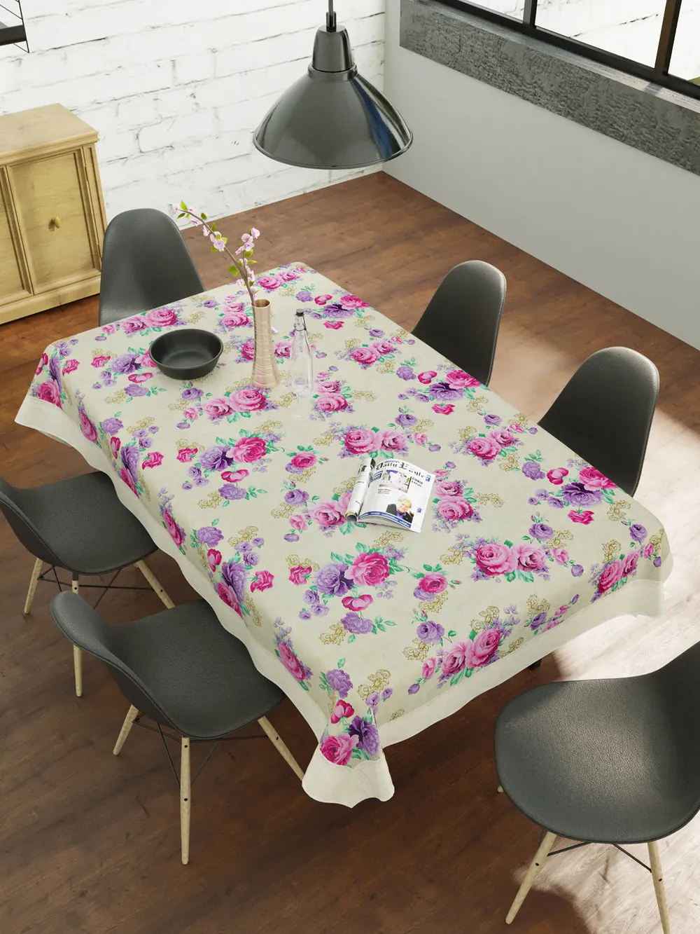 Clasiko Timeless Designer Floral Pink & Purple 6-Seater Table Cover