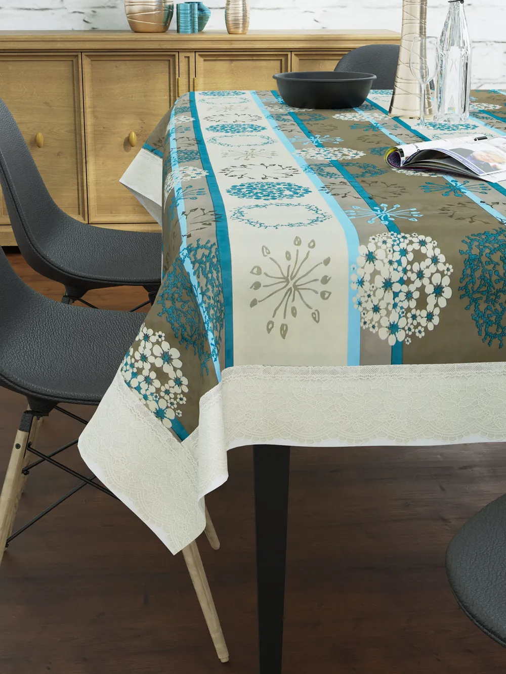 Clasiko Timeless Designer Floral Terquoise 6-Seater Table Cover