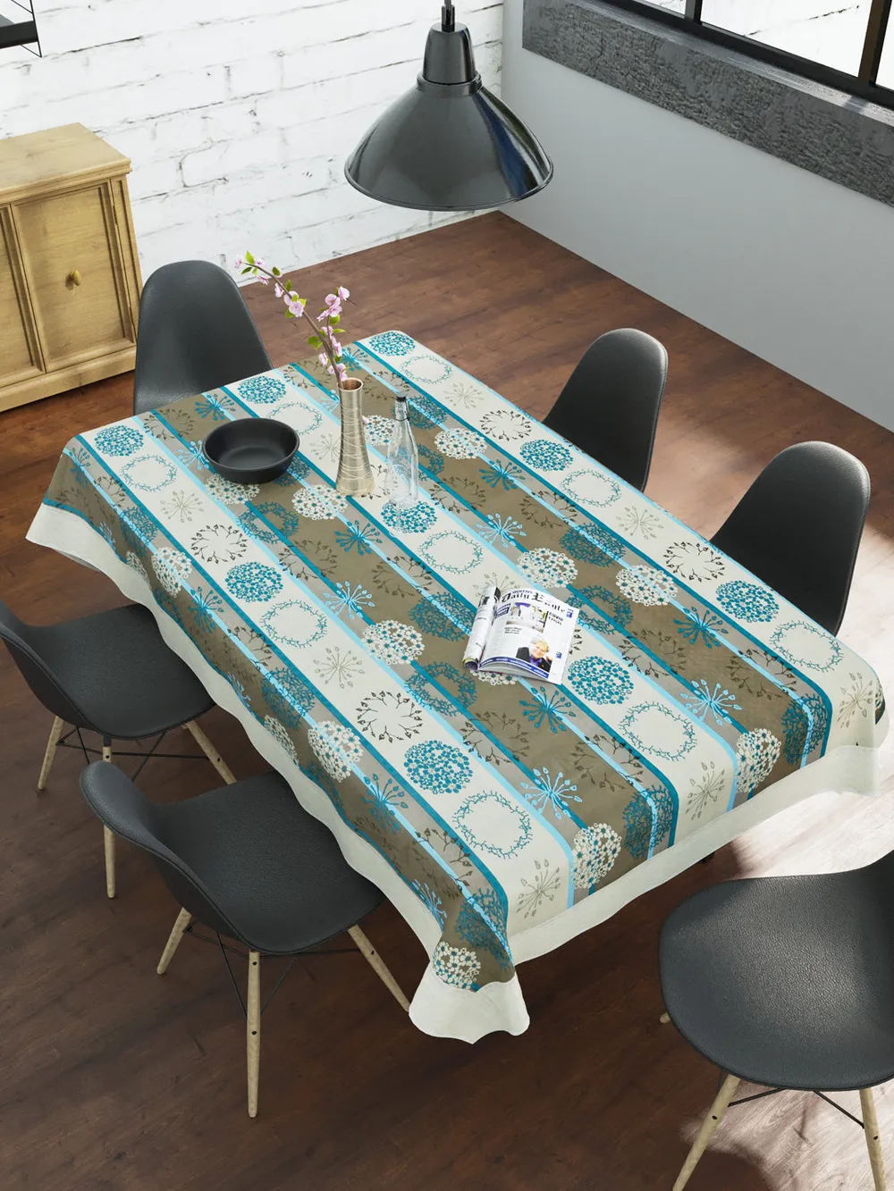 Clasiko Timeless Designer Floral Terquoise 6-Seater Table Cover