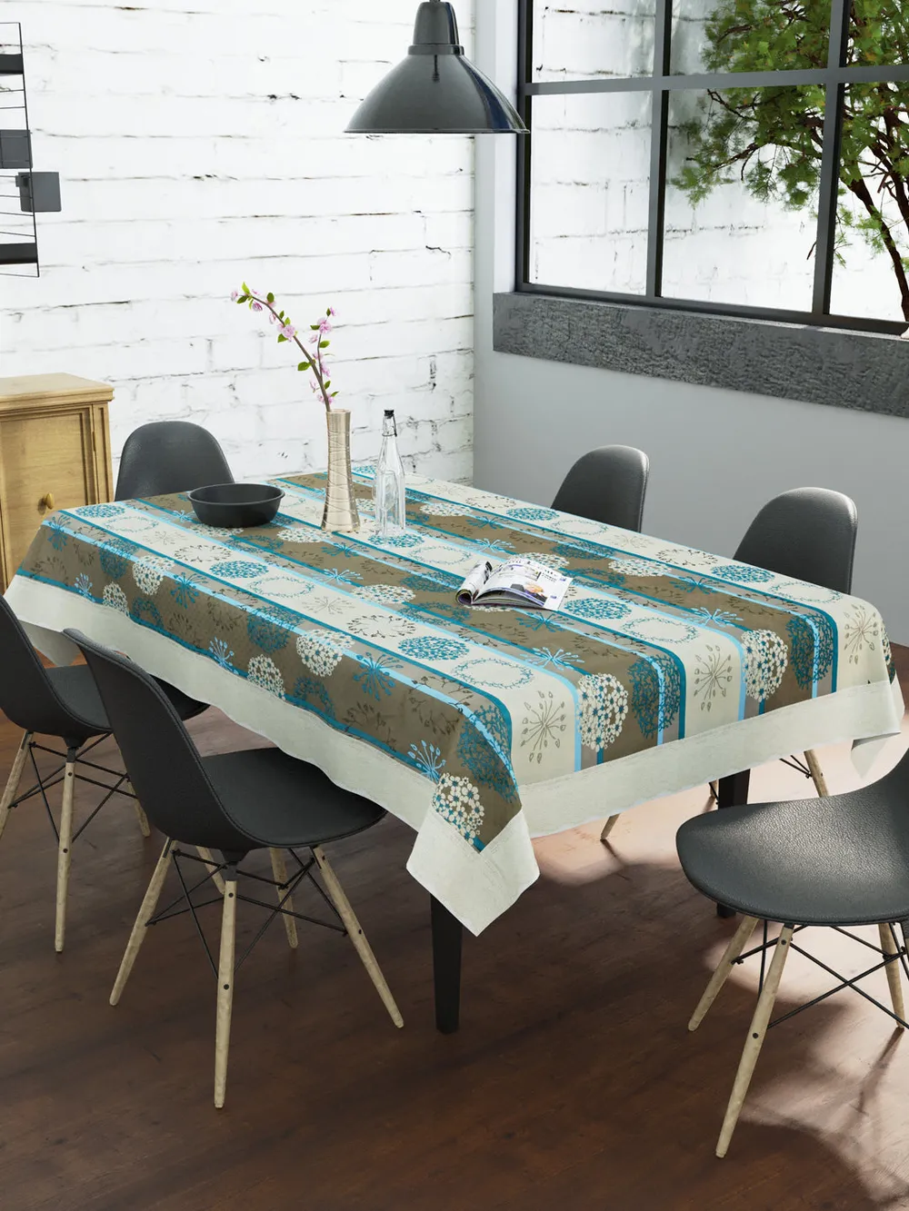Clasiko Timeless Designer Floral Terquoise 6-Seater Table Cover