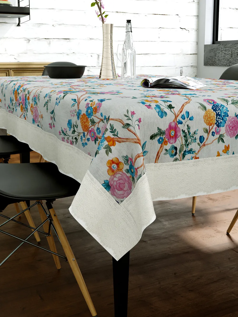 Clasiko Timeless Designer Floral Vines 6-Seater Table Cover in Multi-color