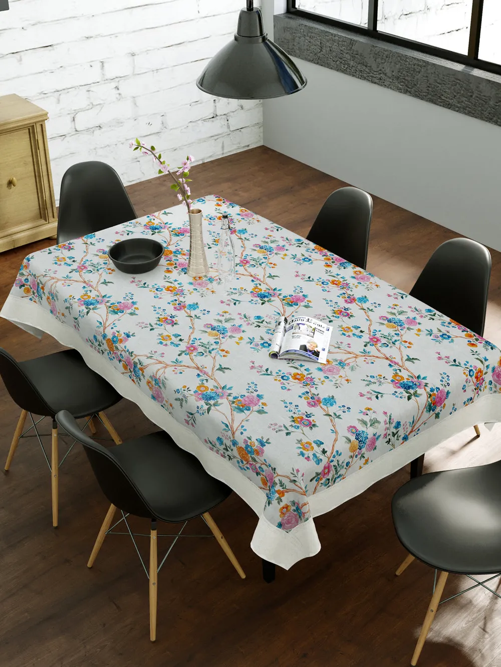 Clasiko Timeless Designer Floral Vines 6-Seater Table Cover in Multi-color